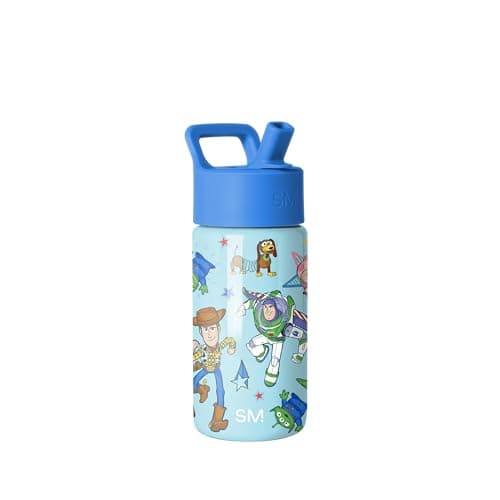 Simple Modern Disney Pixar Kids Water Bottle with Straw Lid 14oz Insulated Stainless Steel Kids Tumbler Spill Proof Toddler Cup for School Girls Boys Summit Buzz and Woody Adventures
