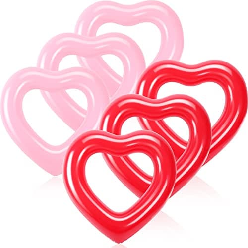 Zhanmai 6 Pack Heart Inflatable Swim Tube 473 x 394 Inch Heart Shaped Swimming Pool Float Loungers Red Pink Beach Party Floatie Inflatable Swimming Tube Ring Summer Water Pool Toy for Adults
