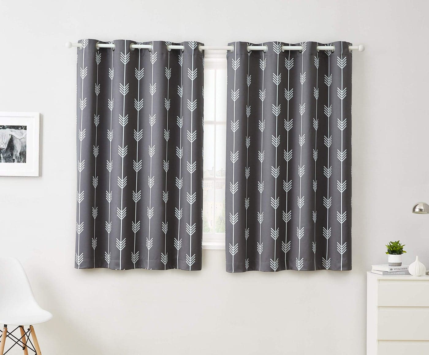 HLC.ME Arrow Printed Blackout Room Darkening Thermal Grommet Window Curtain Drape Panels for Kids Room - Set of 2 - Grey - 63" inch Long