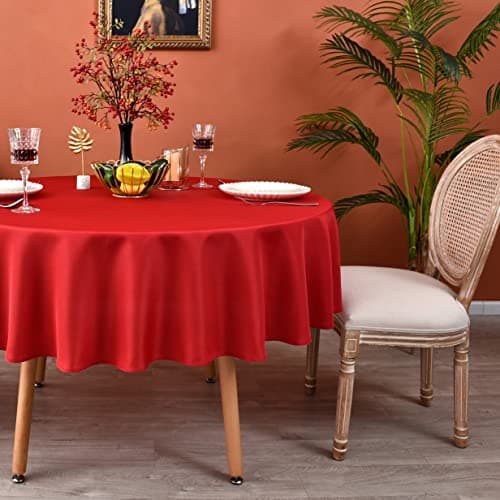 MEANMOY Red 210 GSM Water Stain Resistant Round Tablecloth for Circle Table Solid Small 48 Inch Table Cloth Cover in Wrinkle Free Durable Washable Polyester Fabric for Wedding Party Banquet