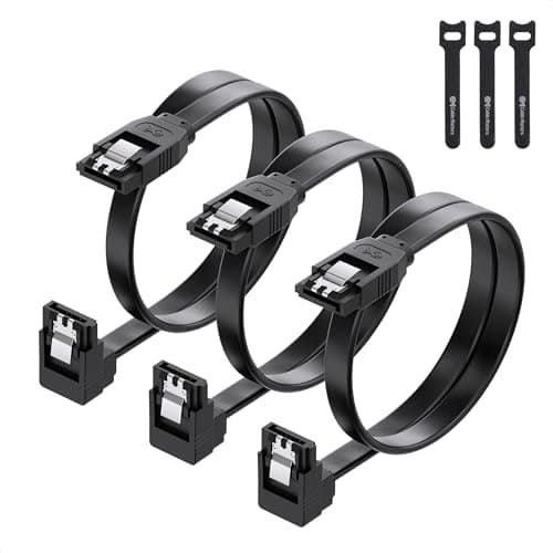 Cable Matters 3-Pack 90 Degree SATA Cable - 18 Inch, SATA III 6Gbps Right Angle Data Cable for SSD, HDD, CD/DVD Drives, Hard Drive, Optical Drive, Gaming PC, Desktop, Motherboard, Black
