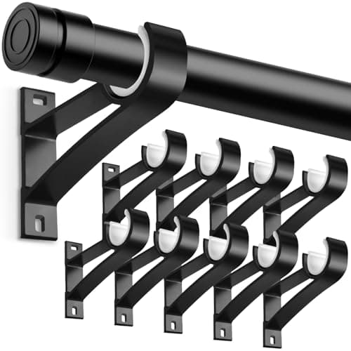 KOLAKO Curtain Rod Bracket, 10 Pack Heavy Duty Curtain Rod Holders, Black Rods Hooks Hangers for Wall, Drapery Rod Support Brackets for 1 Inch Drape Poles