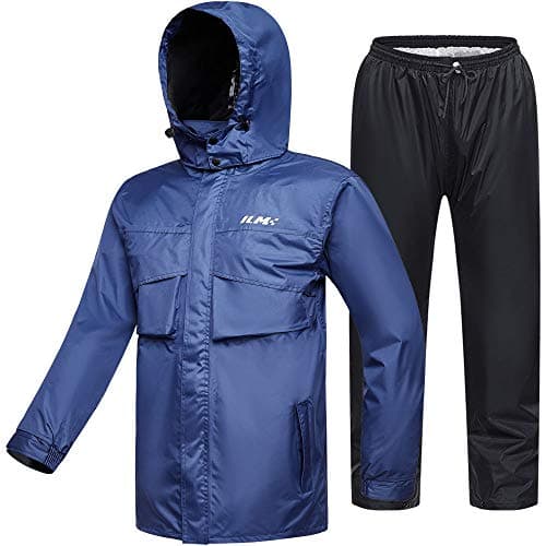 ILM Motorcycle Rain Suit for Men Waterproof Resistant Raincoat 6 Pockets 2 Pieces Packable Rainwear Jacket and Pants Model RS02