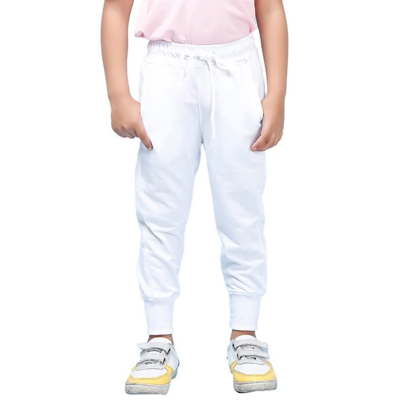 Nusyl Solid Cotton Track Pants for Boys | Premium Soft Flow Joggers | Comfortable Relaxed Fit with Ribbed Cuffs | 2-16 Years | - White