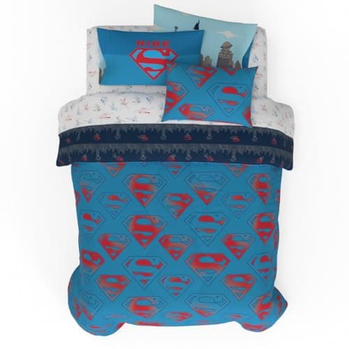 Superman DC Comics Kids Bedding Super Soft & Cozy Reverisble Microfiber Comforter and Sheet Set with Sham, 7 Piece Full Size, (Officially Licensed Product) By Franco