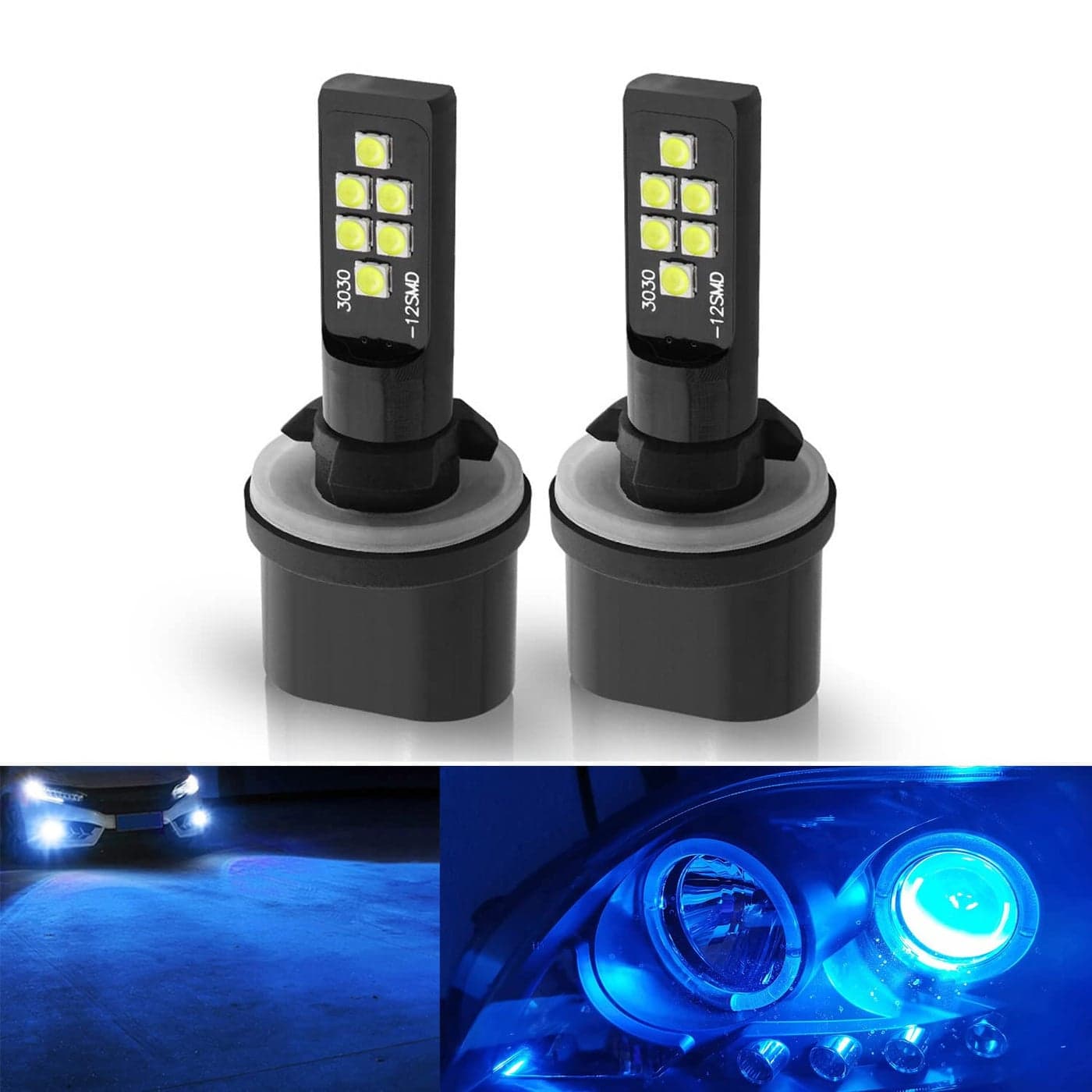 SOCALLED LIGHTING 2x 880 893 899 LED Fog Light Bulb for Powersports Advanced 3030 SMD Bright Colorful Daytime Running DRL Lamp Ice Blue