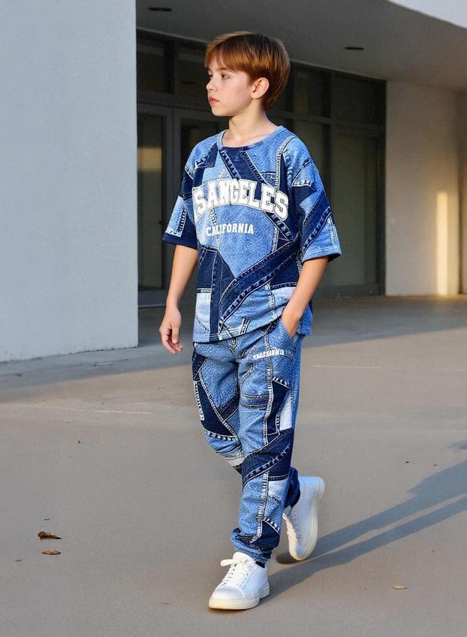 Teens Printed Round Neck T-Shirt And Joggers Set — 10-11 YRS