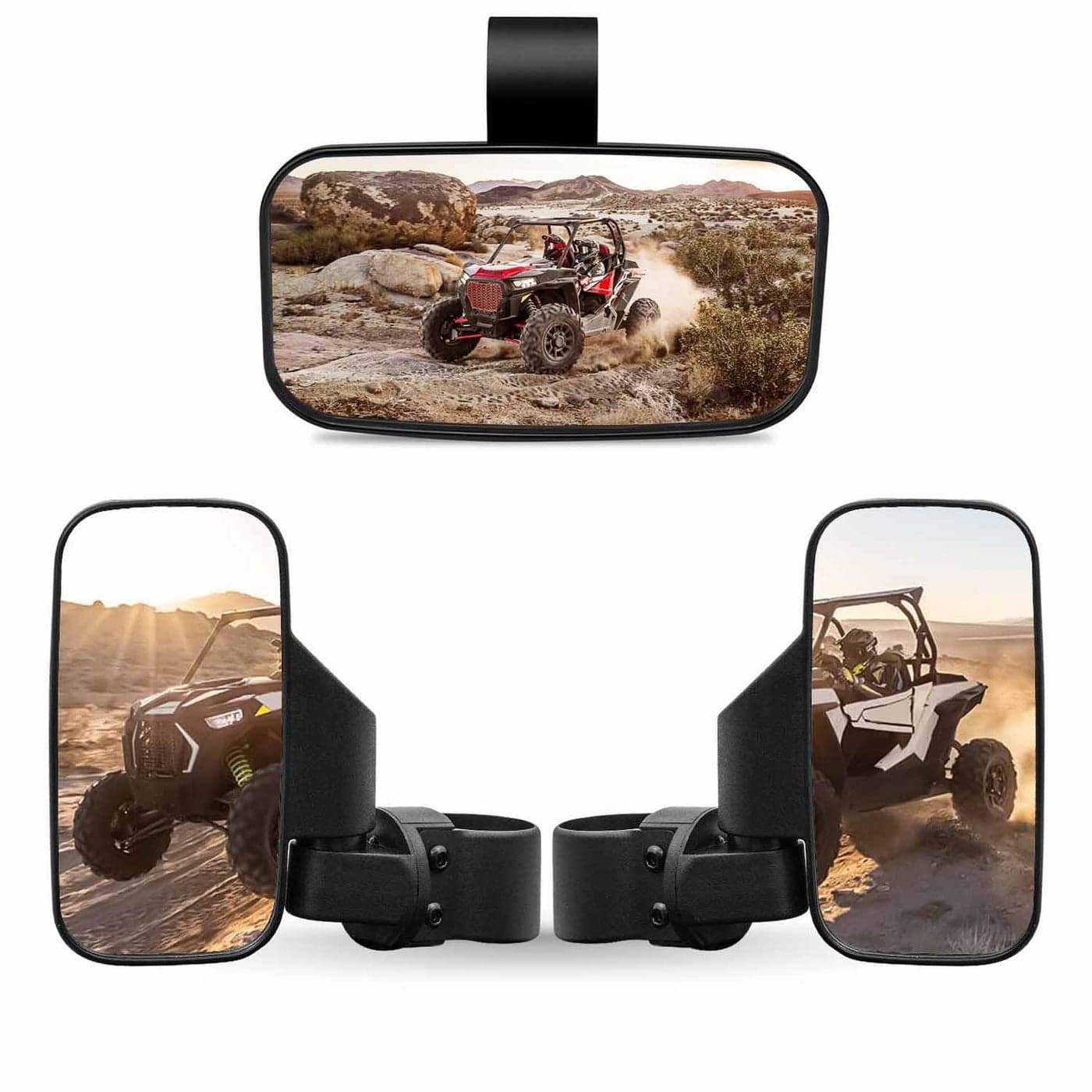 RANSOTO UTV Side Rear view Mirror And Center Mirror for 16 to 2 Bar Compatible with Polaris RZR Ranger CanAm Maverick Commander Yamaha Rhino Kawasaki Teryx Honda Pioneer Talon Arctic Cat ZForce