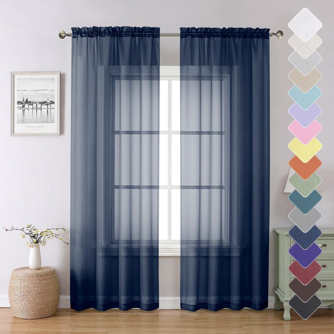 Lecloud Navy Blue Sheer Curtains 84 Inches Long 2 Panels Set Solid Voile Light Filtering Airy Drapes for Living Room Elegant Bedroom Decor Window Treatments with Rod Pockets 40 W x 84 L