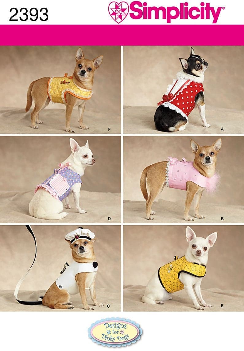 Simplicity Small to Medium Dog Clothes and Jackets Sewing Pattern Sizes XXS to MWhite Tan