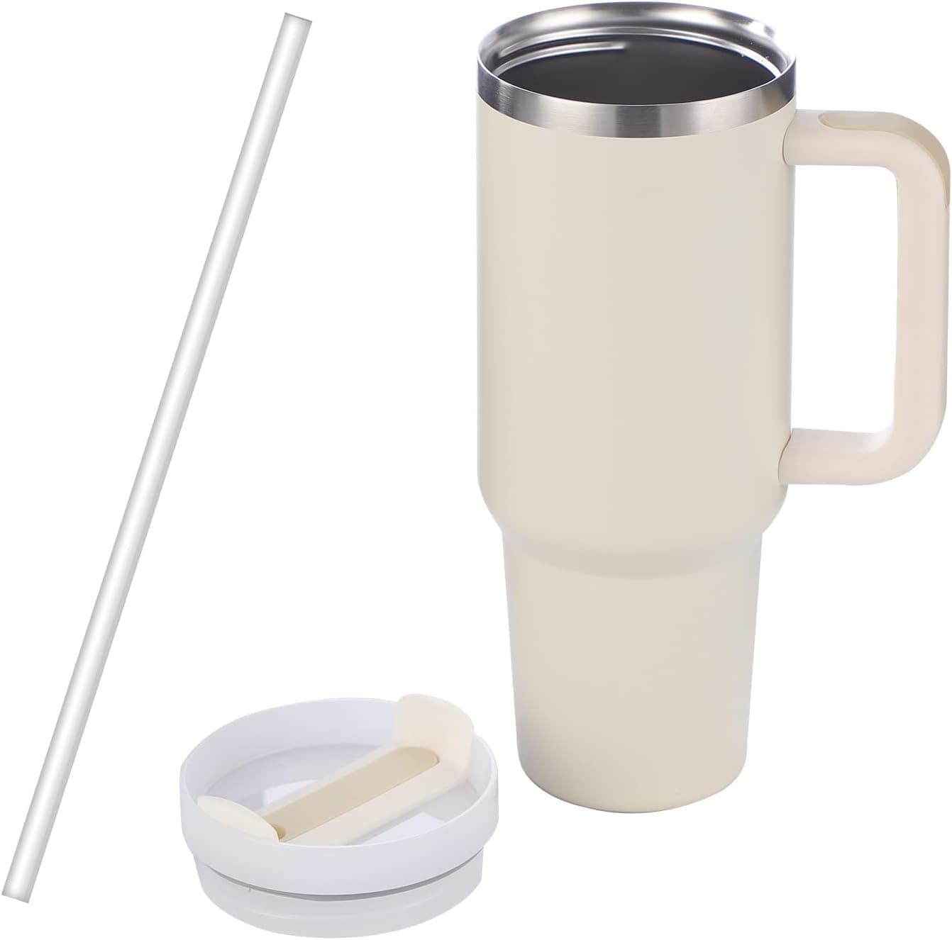 GOPAD 1200ml Stainless Steel Tumbler with Handle and Lid Straw for Car Hot and Cold Insulated Cup Leak Proof Mug for Gym Travelling Cream