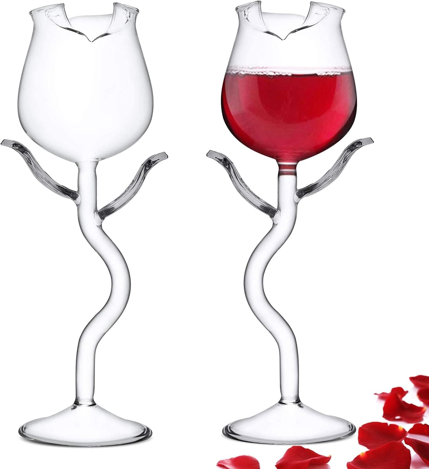 Rose Glass, 2 Pcs Goblet Glasses Flower Drinkware, Crystal Flutes Classy Clear Glass, Ideal Gifts for Housewarming, Wedding, Birthday Celebrations