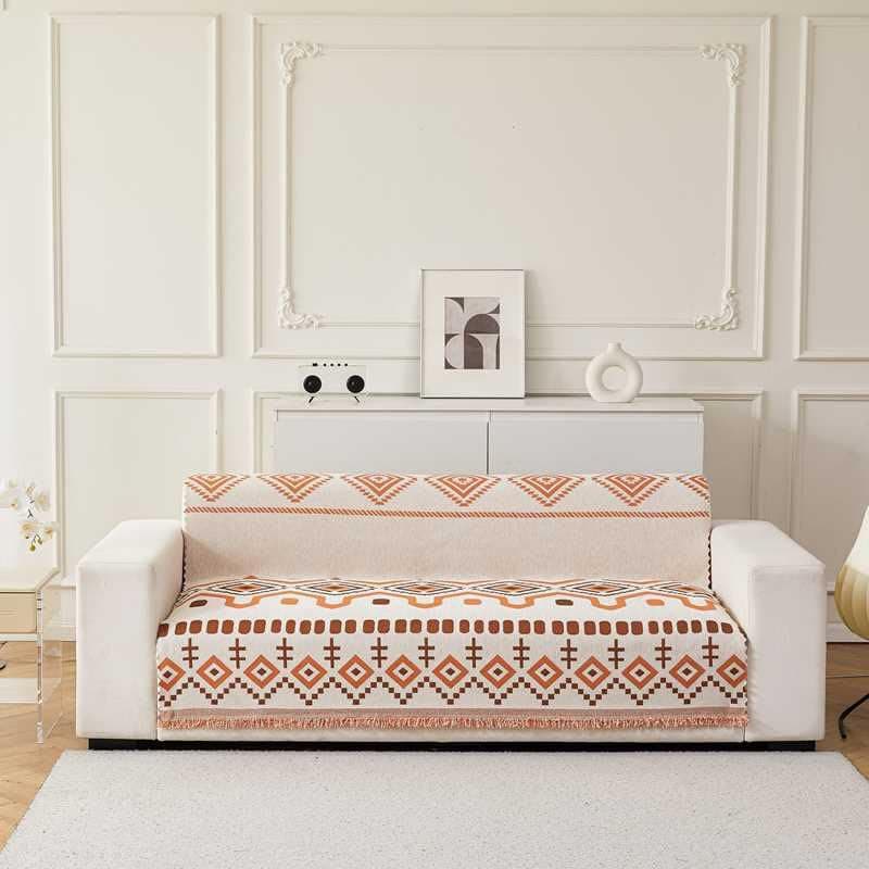 HOMETHREADS Chenille Bohemian Boho Style Sofa Cover | Thick & Soft Luxury Slipcover | Protective, Washable & Stylish Couch Cover for Living Room Décor. (Bohemian_Orange, 1 Seater Large | 90x180cm)