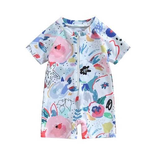 Newborn Infant Baby Boy Girls Shark One Piece Swimsuit Short Sleeve Zip Up Rash Guard Swimwear Sun Protection Bathing Suits Multicolor06 Months
