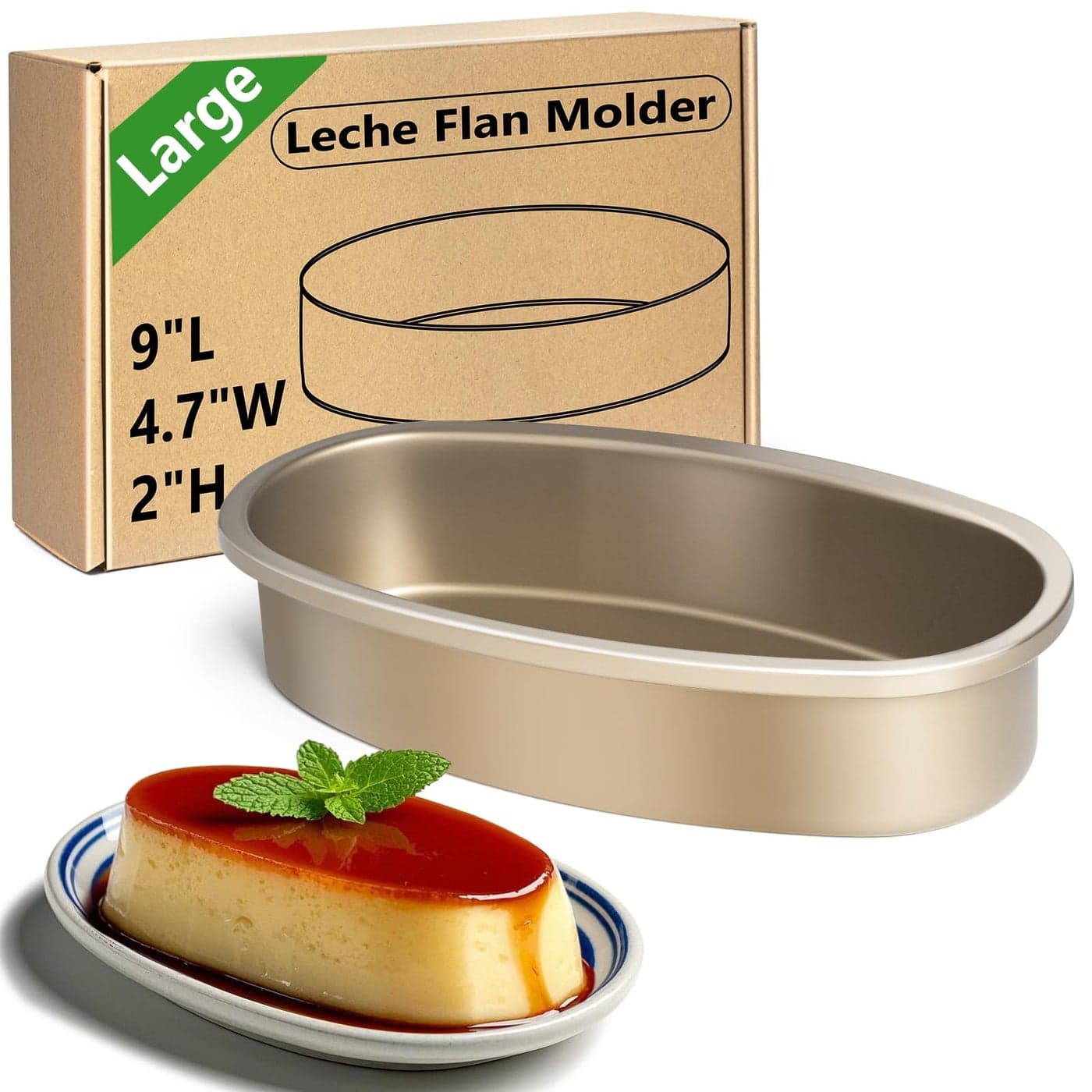 Kevenal Large Llanera Leche Flan Molder 9 L x 47 W x 2 H Traditional Filipino Leche Flan Mold NonStick Llanera Baking Pan for Authentic Filipino Desserts Light Gold