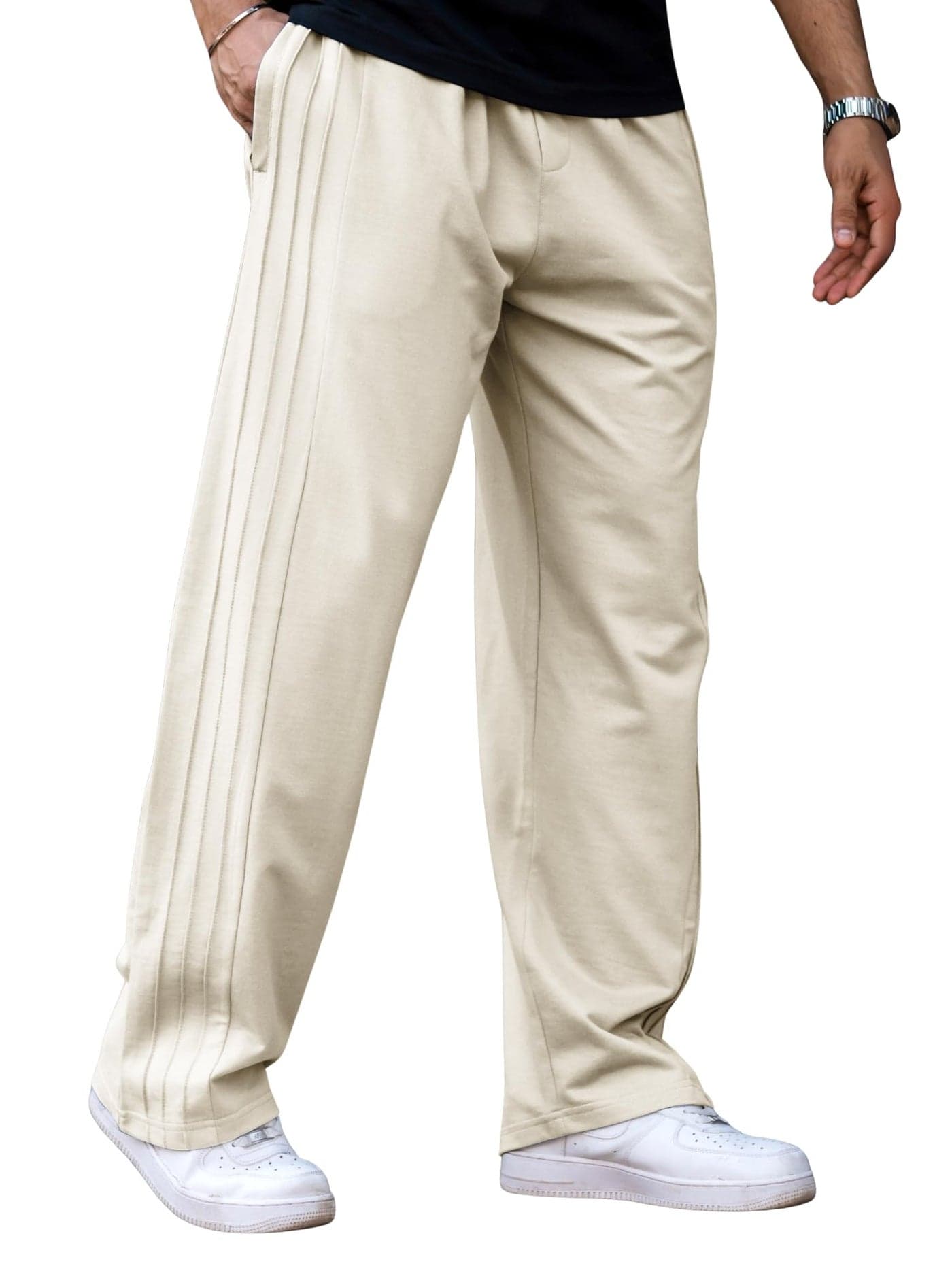 Maniac Mens Plain 3 line Pleate Biscuit Cotton Trackpant