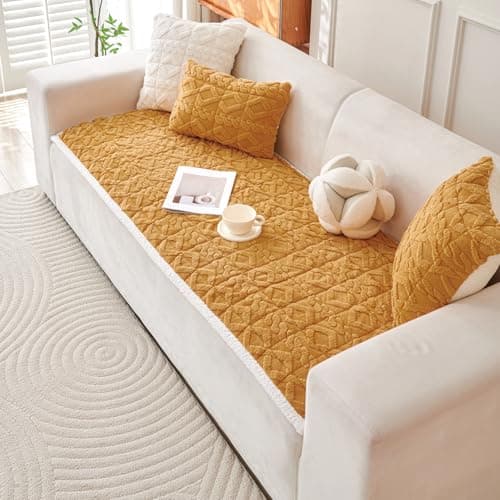 HOKIPO 'Italian Caelora' Luxury Jacquard Plush Sofa Cover Mat | Make Your Own Sofa Cover Set, Mat Length 70(D) x 220(L) cm, Honey Yellow (AR-5960-YLW)