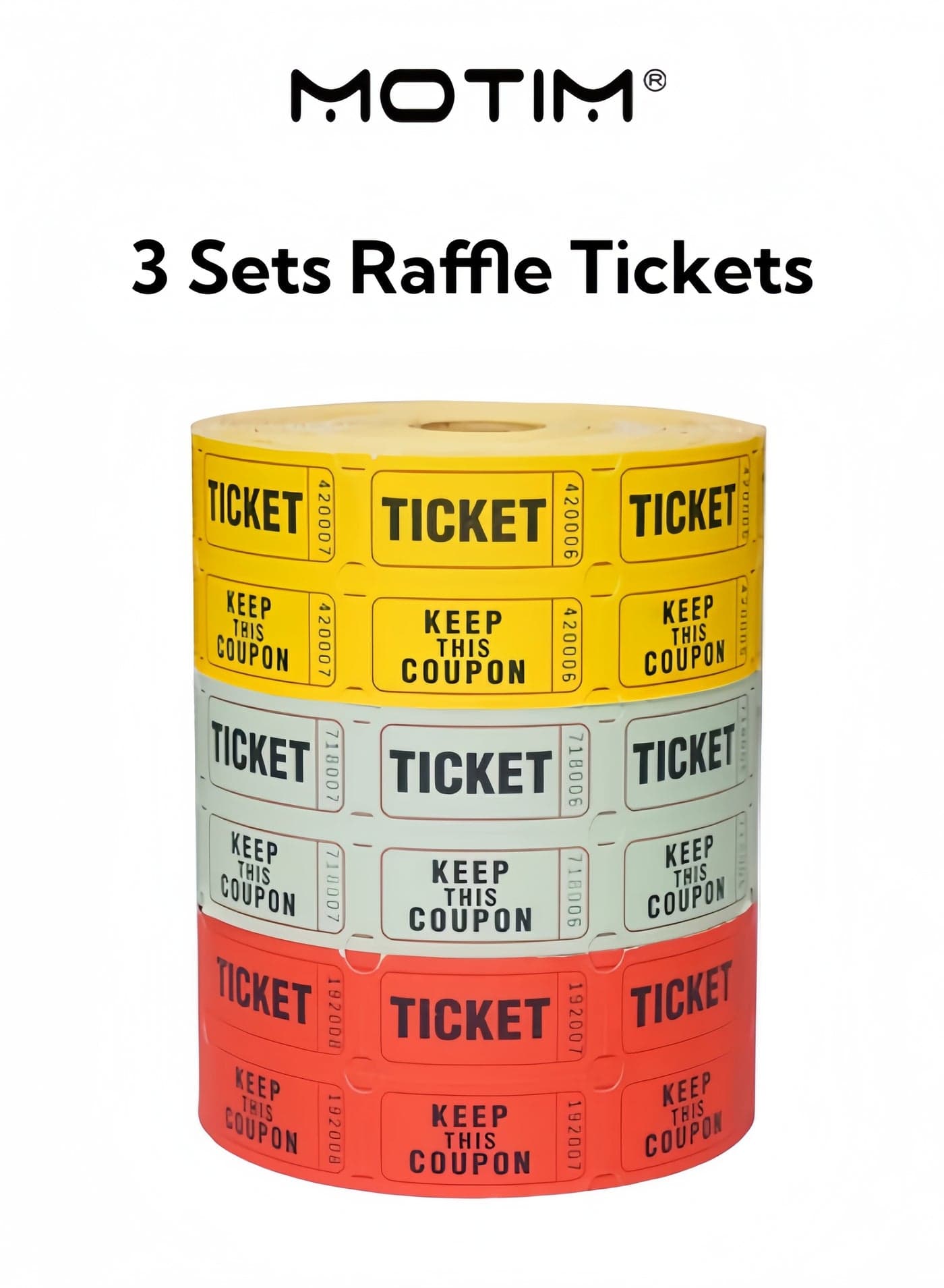 3 Set Raffle Tickets 50/50 Double Roll of 1000 Premium Quality Easy Tear Paper for Events & Fundraiser & Entry & Class Rewards (Red, Yellow, Green)