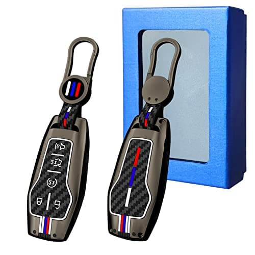 Yumzeco Compatible with Ford Mustang Key Fob Cover,Key Fob Shells Case for F150 Mustang Explorer Edge Fusion Lincoln MKZ MKC MKX,Metal Shell Carbon Fiber Pattern Silicone Full Protection