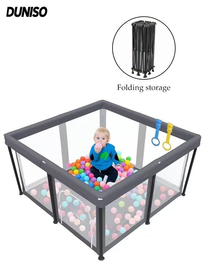 Foldable Baby Playpen, Portable Infant Playard with Breathable Mesh,Indoor and Outdoor Kids Safety PlayPen,360° Visibility,Indoor Outdoor Use for Crawling and Learning Walk(Dark Grey)