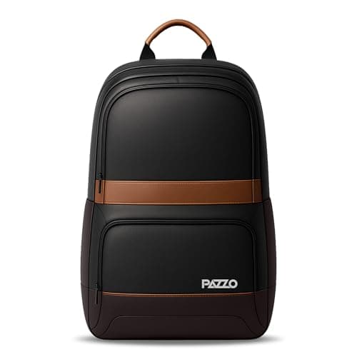 PAZZO Classic 30L Vegan Faux Leather Office Leather Laptop Backpack for Men & Women | Anti Theft Laptop Bag 15.6 Inch | Travel Stylish College bag for boys | Office bag for man (Black-Brown)