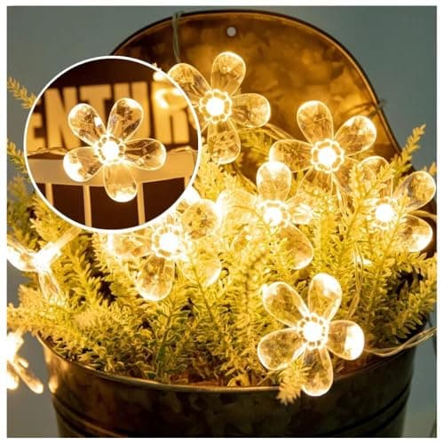 KHIZAR Led Fairy Light Strings Crystal Cherry Blossom Garland Indoor Decorative Flowers Lantern Festivel Decoration Lights Silicone Flower (Warm White)