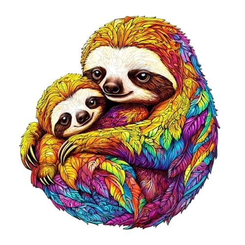 AEEKDOOK Wooden Puzzles for Adults ParentChild Sloth Wood Puzzles Adult Unique Animal Shape Wooden Jigsaw Puzzles for Adults Birthday Gifts for Puzzle Lovers Family 114 107in