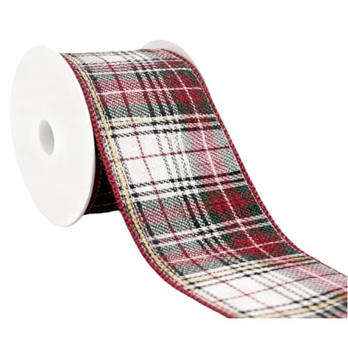 Meseey Red Green White Buffalo Plaid Ribbon 4 Inch x 10 Yards Christmas Tartan Gingham Check Wired Edge Ribbon Decor for DIY Crafts Gift Wrapping Home DecorationsWhiteRedGreen4 inch