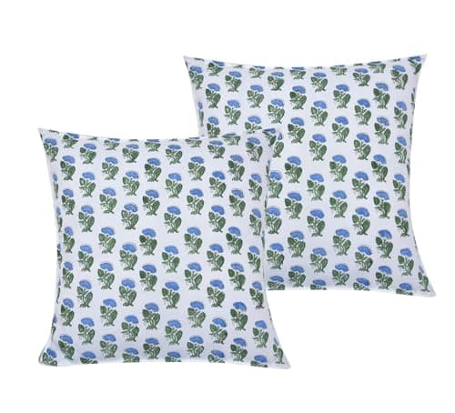 RRC Cotton Set of 2 - Soft Floral Hand Block Jaipuri Print Cushion Covers,24X24(Inches) Square Home Decor Cushion Covers,Envelope Closure Cushion Covers