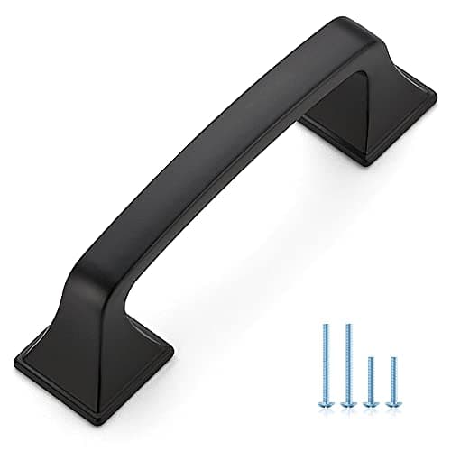 Ravinte Solid 3 Inch Square Foot Cabinet Pulls Matte Black Arch Pull Kitchen Cabinet Handles Black Drawer Pulls Flat Black Cabinet Hardware-10 Pack