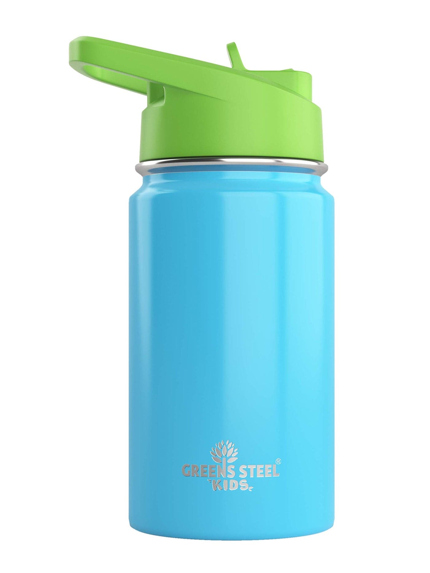 Kids Water Bottle 12oz Blue Leak Proof With Straw Handle 24 Hours Cold Insulated Double Wall Stainless Steel Easy Sip Toddler Cup Childs Flask Eco Friendly