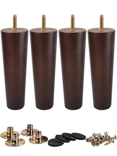 La Vane 5 inch Solid Wood Furniture Legs (12cm) - Walnut Finish Tapered Replacement Feet with 5/16 inch Thread & Mounting Plates - Set of 4 for Sofa, Couch, Cabinet, Ottoman