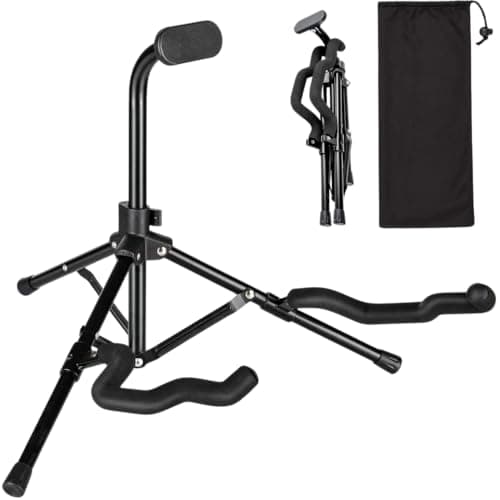 Kadence NK51 Foldable Tripod Guitar Stand | Neck Support with Dual Cradle Arms | Foam-Padded Protection | Includes Carry Bag | Suitable for Acoustic, Electric & Bass Guitars | Black