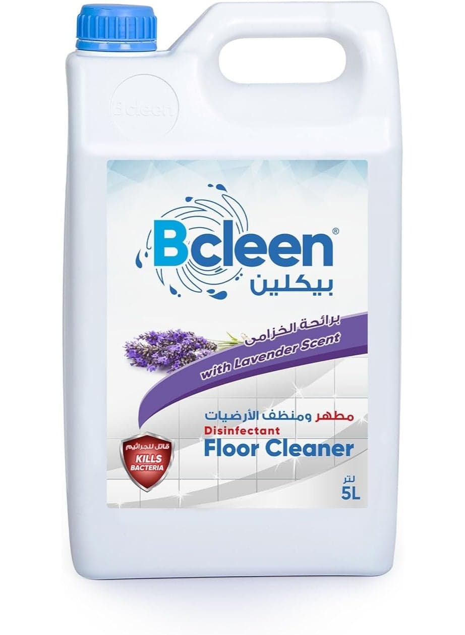 Bcleen بيكلين Disinfectant Floor Cleaner 5L, Lavender Scent, Kills 99.9% of Viruses and Bacteria, Surface Cleaner for Floors Toilets & Drains - 5L