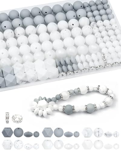 FIVEIZERO 172PCS Silicone Beads for Keychain Making 6 White Shades