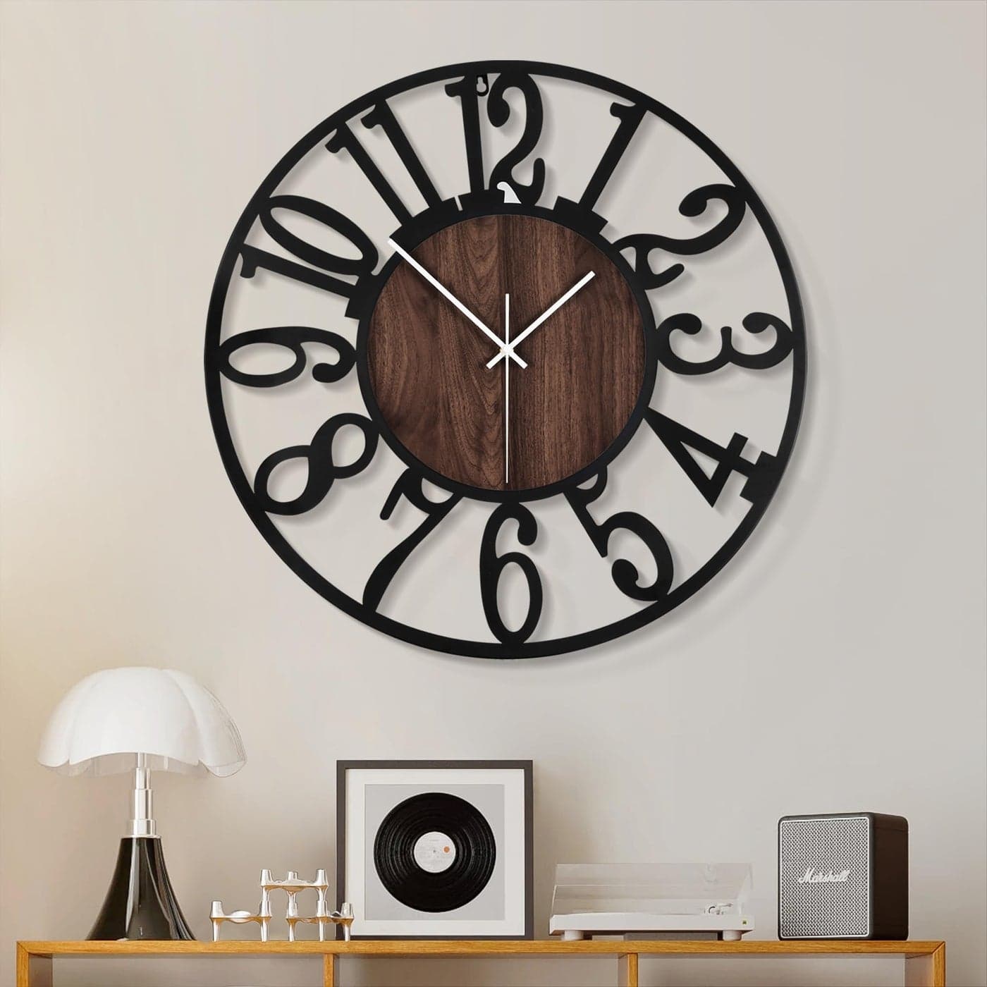 1st owned Large Wall Clock for Living Room Decor 20 Decorative Antique Silent Non TickingBattery OperatedBlack MetalWood Clocks for FarmhouseDining RoomBedroomKitchen Arabic Numerals