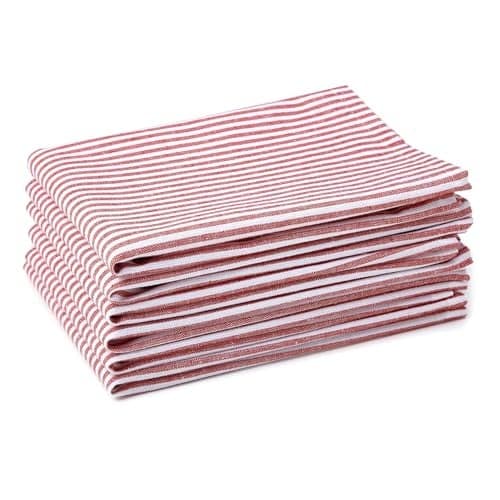 Encasa XO Dining Table Napkins Set of 6, 45x45 cm | Machine Washable Reusable, Recycled Cotton Cloth Napkin, Soft & Absorbent, Table Decor for Hotels, Farmhouse - White & Ticking Red