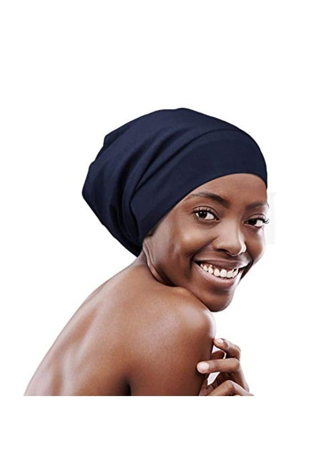 FocusCare Frizzy Hair Headwear Cap Elastic Sleep Bonnet Gifts for Women with Curly Navy
