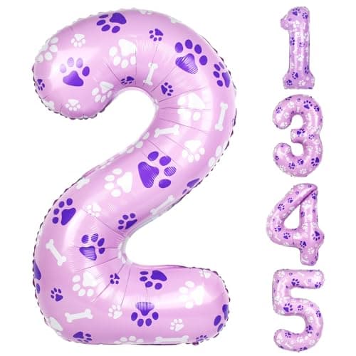 40 Inch Pink Dog Paw Balloons Numeral 2 Birthday Balloons for Girls Boys Pink Dog Paw Print Themed Birthday Party Decorations Number 2