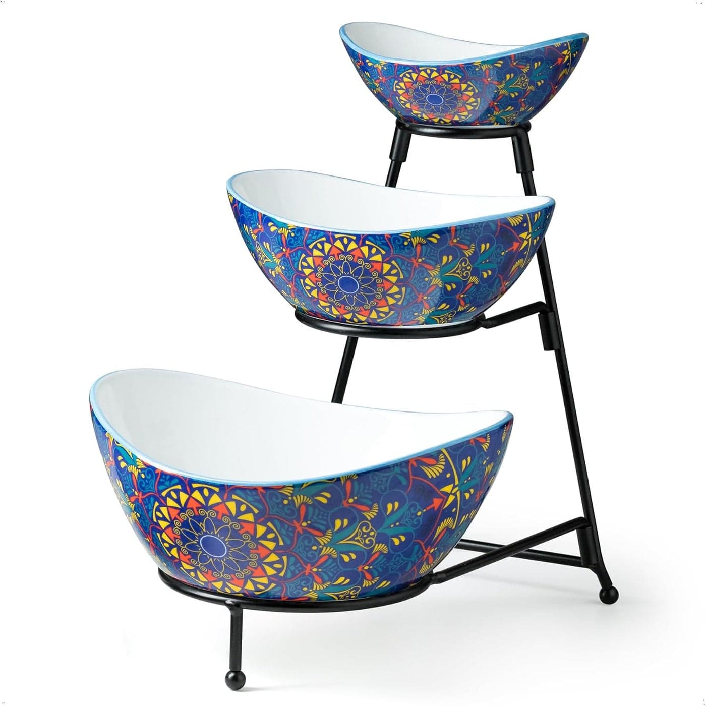 YHOSSEUN 3 Tier Serving Bowls Tiered Serving Platter and Trays Serving Dishes for Entertaining Oval Serving Bowl Set with Metal Stand