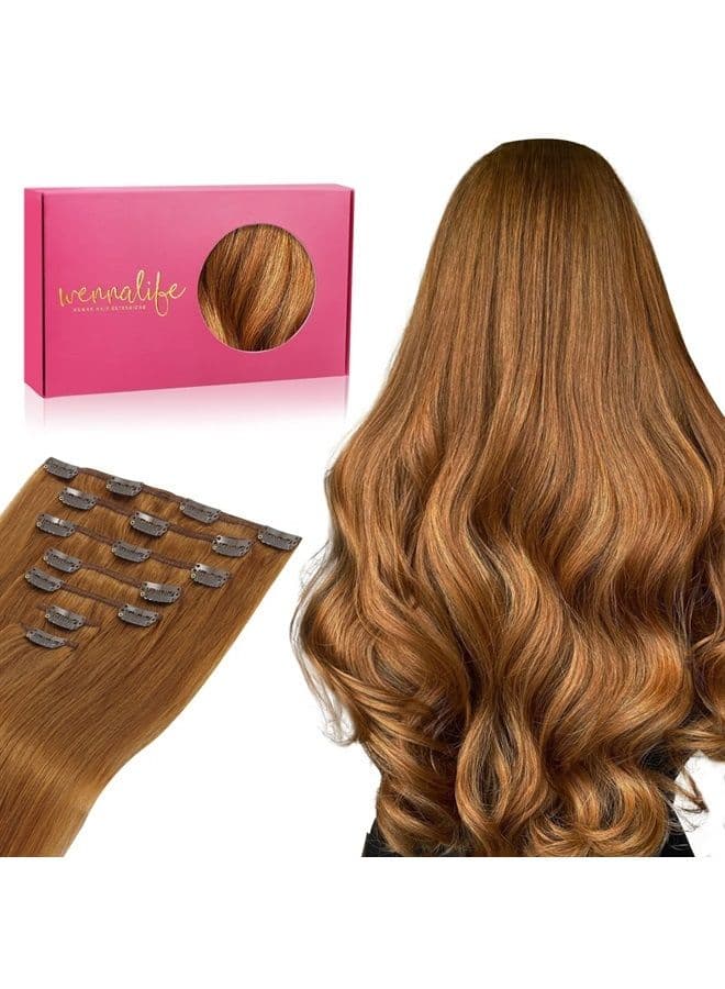 WENNALIFE Clip in Hair Extensions, 18 Inch 120g 7pcs Clip in Hair Extensions Real Human Hair, Auburn Ginger Human Hair Clip in Extensions Remy Human Hair Extensions Clip Ins Double Weft