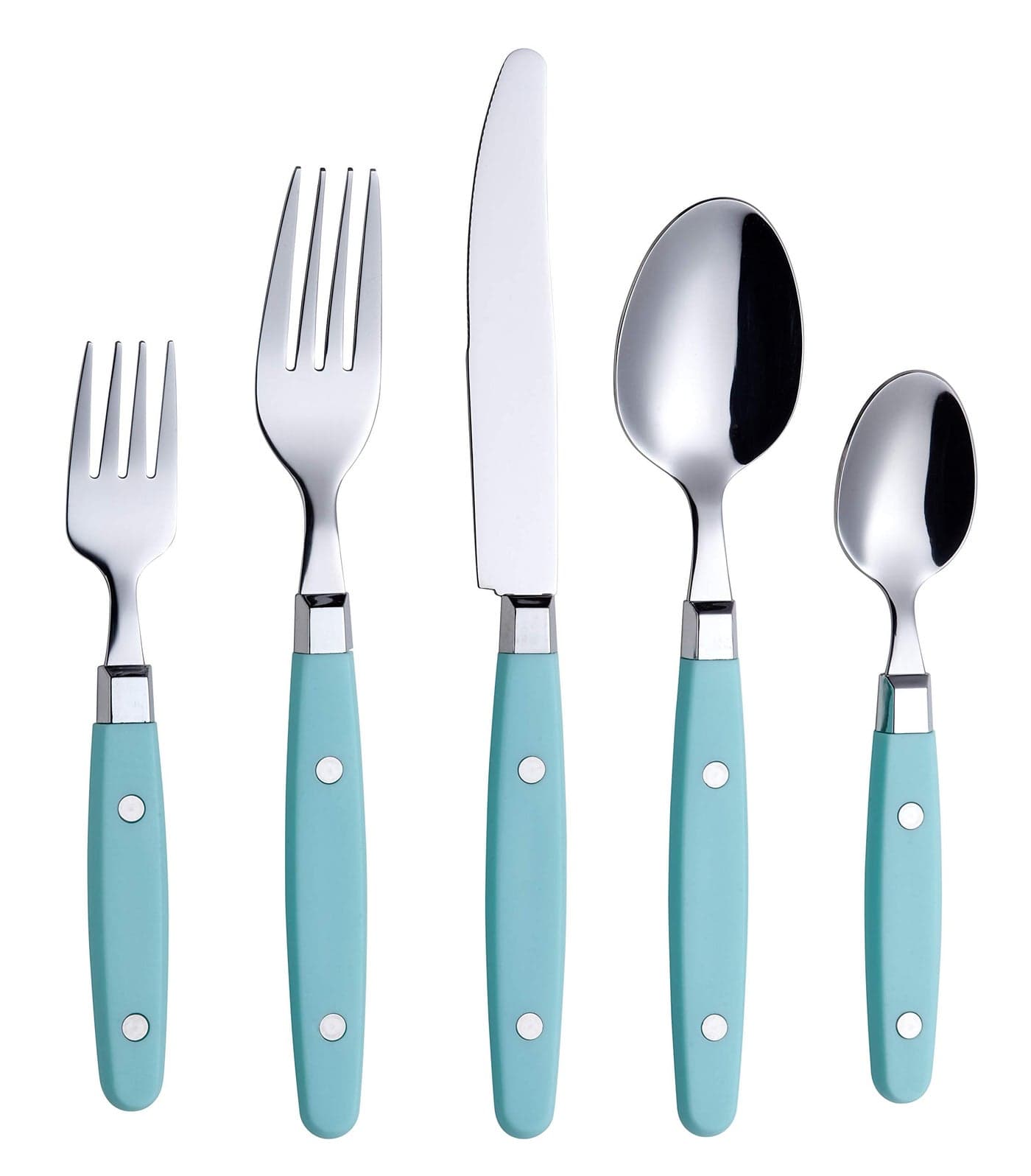 ANNOVA Silverware Set Stainless Steel Cutlery Color Handle With RivetRetro Flatware Turquoise 20 Pieces