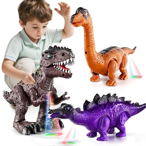 Lucky Doug 3 Pack Electric Realistic Dinosaur Toys with Simulated Sounds Lights for Boys Kids Aged 3 4 5 Years Old Perfect Jurassic Tyrannosaurus Rex Gift for Birthday 35 Years