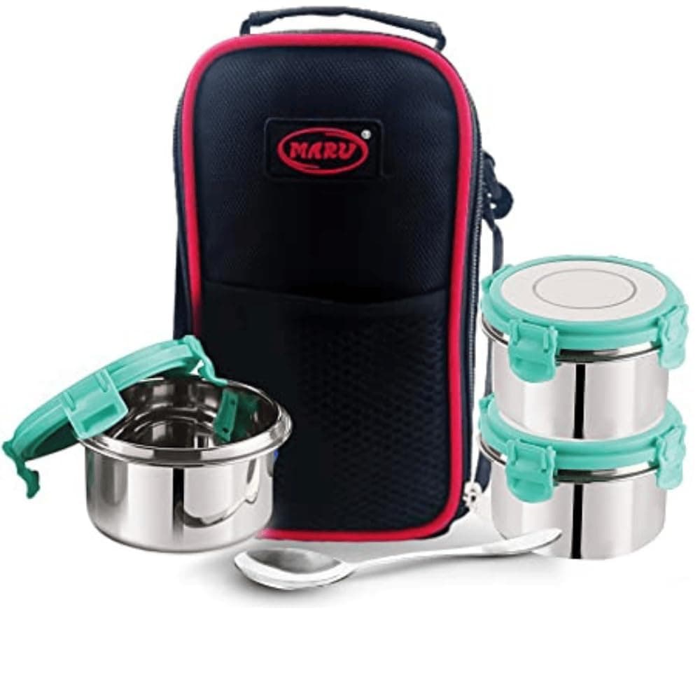 MARU Stainless Steel Lunch Box Set of 3 250ml2 350ml Leakproof Tiffin with Insulated Bag for Kids Adults Perfect for School Office Use MultiContainer Compartments for Foods Snacks