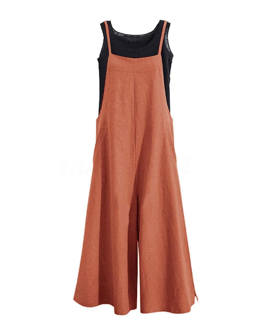 YESNO Women Casual Loose Boyfriend Bib Pants Summer Wide Leg Cotton Jumpsuits Rompers with Pockets XS5X M PZZTYP2 Rust