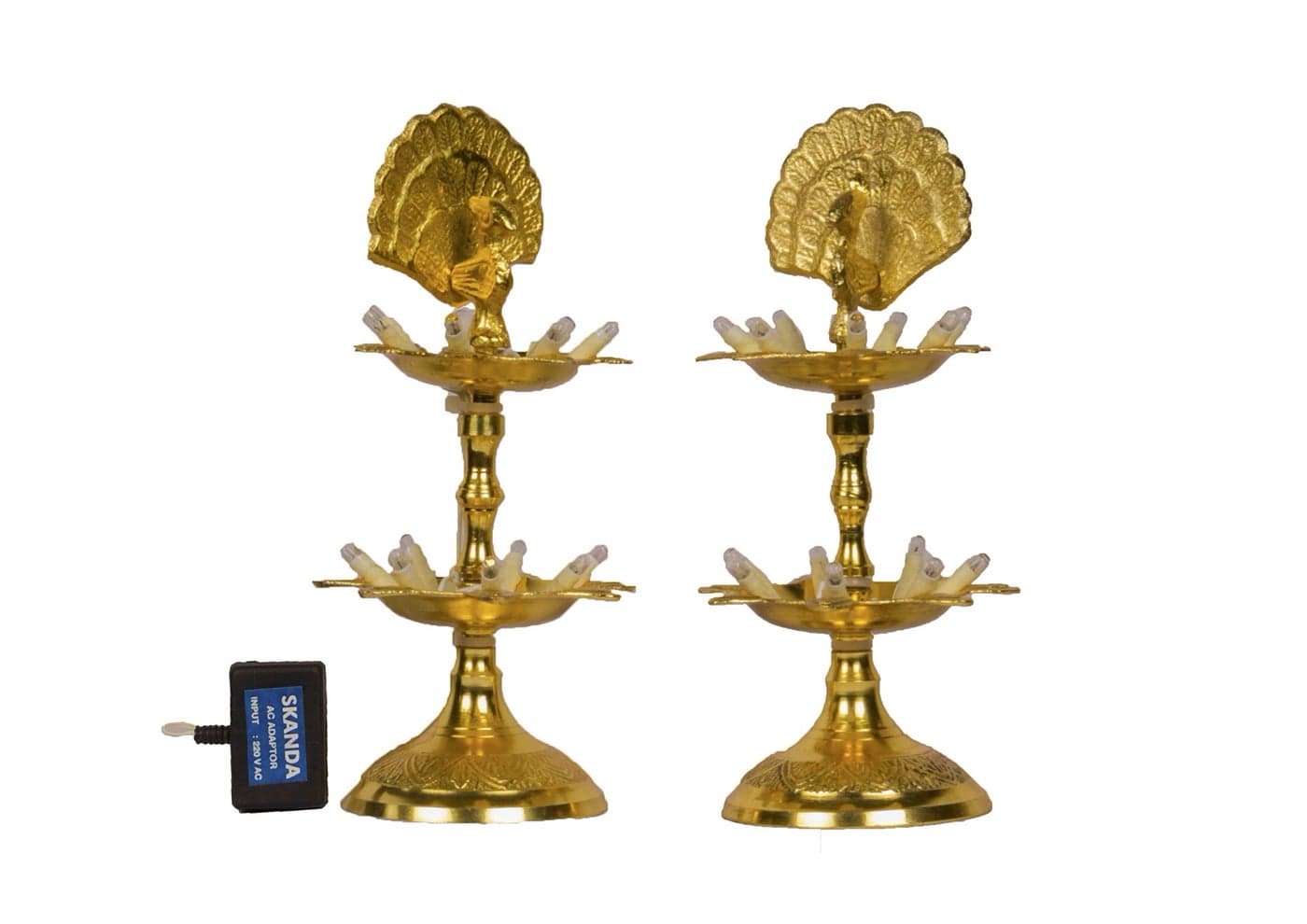 Bhimonee Decor Pure Brass 2-Step Electric Diya | Gold Bulb Light | Pooja & Festive Décor (Pair)