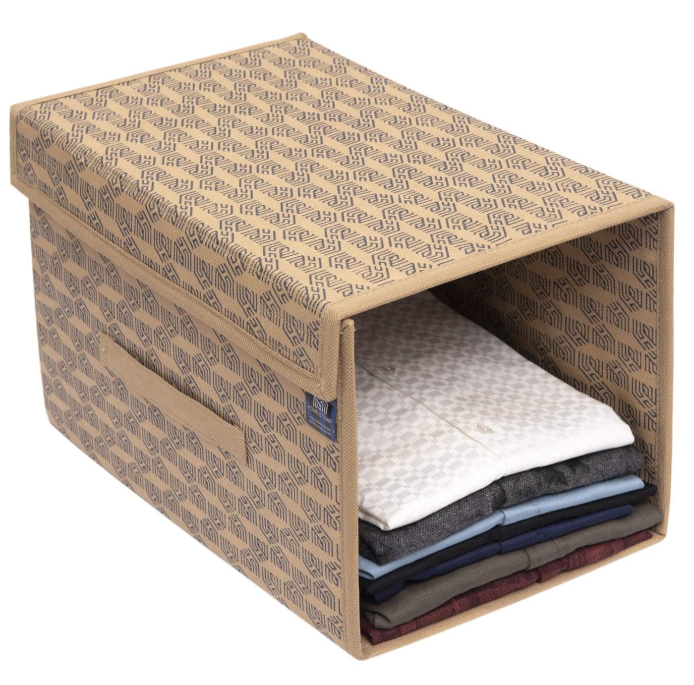 HomeStrap Printed Stackable Shirt Organizer with Cover Lid- Beige Pack of 1