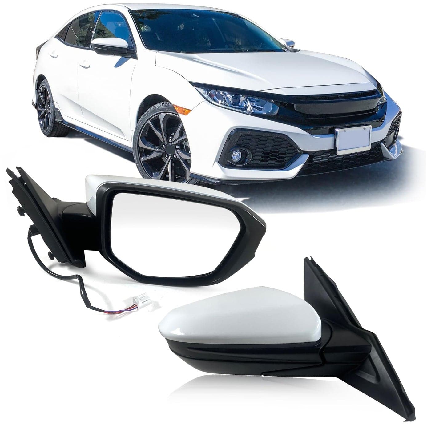 Lqito Right Passenger Side Door Mirror For 20162021 HONDA CIVIC LX SE Sport with Power Mirror Ajust Manual Fold NonHeated Match to Taffeta White Replace 76208TBAC03ZA HO13212833 Pins