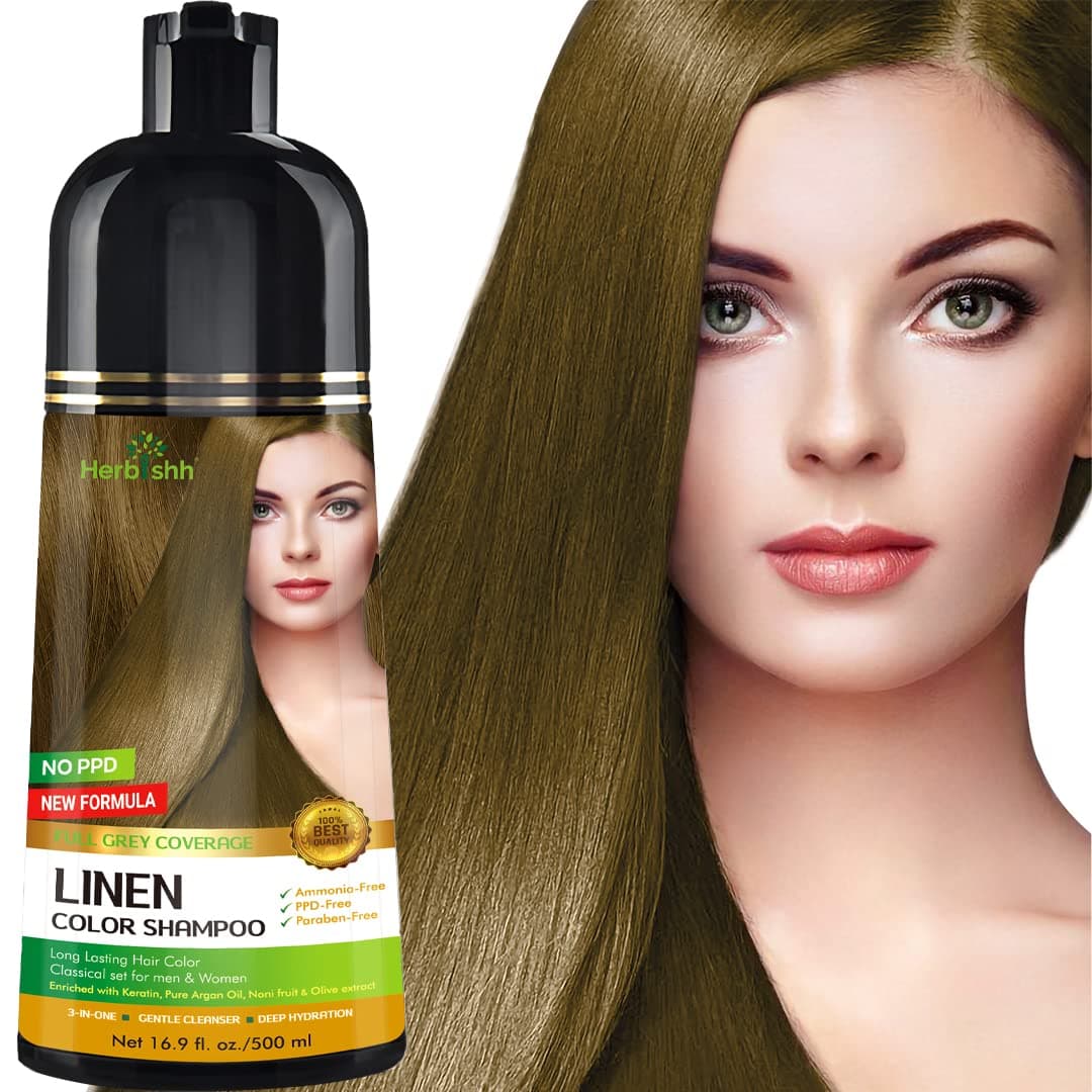 Herbishh Hair Color Shampoo Magic Gray Hair Dye LongLasting 3in1 Coloring Formula 500ml AmmoniaFree Linen