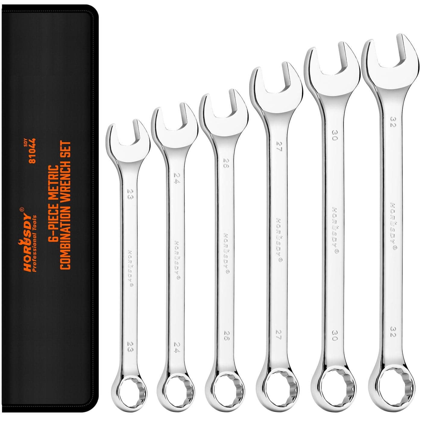 HORUSDY Large Wrench Set with Rolling Pouch | Metric | 6-Piece | 23mm, 24mm, 26mm, 27mm, 30mm, 32mm | 12 Point | Chrome Vanadium Steel
